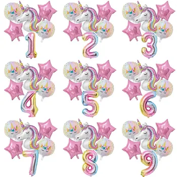1 sæt Rainbow Unicorn Theme 32 Tommer Antal Folie Balloner Dreng Piger Happy Birthday Party Dekorationer Baby Brusebad Globos Kids Legetøj
