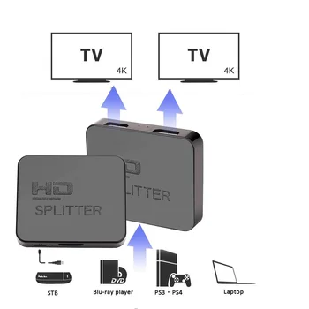 1 × 2 HDMI-kompatibel Switch 1 i 2 Out Video Distributør HDMI-kompatibel Splitter Dual Display for HDTV-Box PC Skærm, Projektor