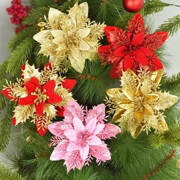10/5/3stk 14cm Glitter Kunstige Jul Blomster Xmas Tree Ornamenter Glædelig Jul Dekorationer til Hjemmet nytår Gave Navi