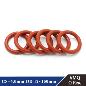 10/50stk fødevaregodkendt VMQ O-Ring Pakning CS 4mm OD 12 ~ 150 mm Vandtæt Skive Runde O Form Gummi Silikone Ring Rød