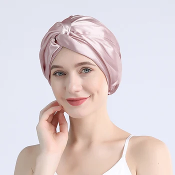 100% Mulberry Silke Sove Cap Nat Bonnet for Kvinder Hår Pleje Dobbelt Lag 16 Momme med Elastisk Ophold På Hovedet