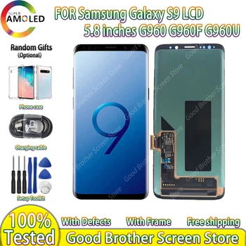 100% Oprindelige Display For SAMSUNG Galaxy S9 G960F LCD-G960 Touch Screen Digitizer Reparere Dele, Med Ramme Med,Brænde Skygge