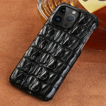 100% Ægte Krokodille Læder Phone Case For iPhone 15 11 12 13 14 Pro Max 12 Mini-XR-X XS 7 8 Plus SE 2020 Luksus bagcoveret