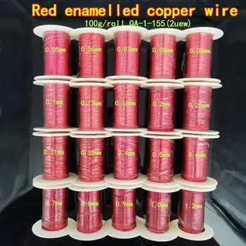 100g Rød Magnet Wire 0.16 0.2 0.35 0.8 0.9 mm QA-1-155 Emaljeret Kobber Wire Magnetisk oprulle For Elektrisk Maskine induktans