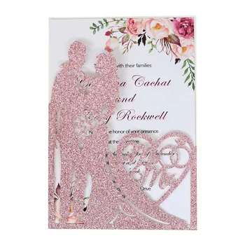 10stk Glitter Bryllup Invitationer Kort Laser Cut Bride&Groom med Kuverter Personlig Ægteskab Lykønskningskort festartikler