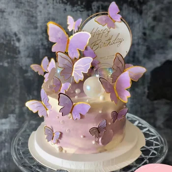 10stk Guld Butterfly Kage Dekorationer tillykke med Fødselsdagen Akryl Kage Topper Simulering Sommerfugle Bryllup Part Indretning