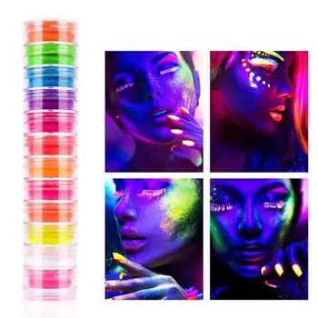 12 Fluorescerende Farver Mat Øjenskygge Neon Pigment Powder Nail Art Mat Glitter Shimmer Palette Skinner Halloween Dekoration