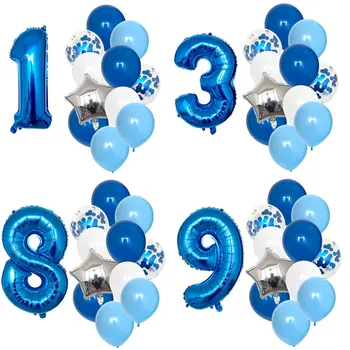 12Pcs Blå Antal Folie Latex Balloner For Børn fødselsdagsfest Ballon Dekoration 1 2 3 4 5 6 7 8 9 År Gamle Børn-års Fødselsdag