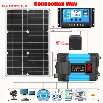 12V til 110/220V Solar Panel System 18V 18W Solar Panel+30A Controller+4000W Modificeret Sinus Inverter Kit Power Generation Kit