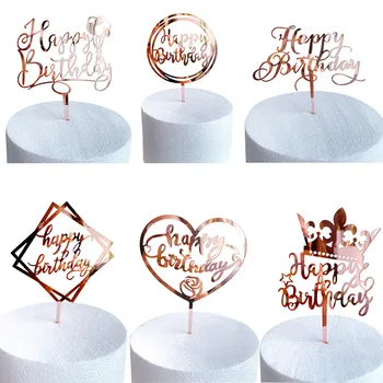 1STK Happy Birthday Cake Topper Rose Guld Akryl Fødselsdag Kage Topper for Baby Shower, Fødselsdag Part Forsyninger Kage Dekorationer