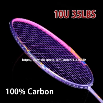 1STK Letteste 10U Fuld Carbon Fiber badmintonketchere Spændt Høj Spænding 35LBS G5 13kg Faglig Uddannelse Ketsjer Med Tasker