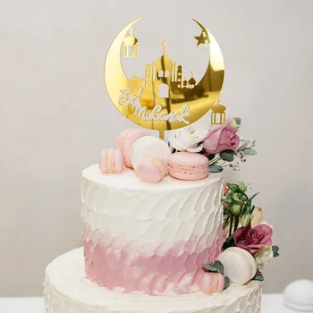1pc Eid Mubarak Akryl Kage Toppers Ramadan Kareem Kage Dekorationer Guld Moon Cupcake Toppers For Muslimske Fest Eid Kage Udsmykning