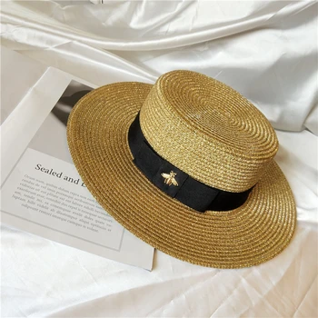 202205-zi21 nye sommer Guld wire vævning papir bee falske foto fedoras cap mænd kvinder fritid panama jazz hat