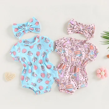 2023 Baby Pige kortærmet Body Sommer Tøj Is/ Shell Jumpsuit til Børn Nyfødte Elementer Spædbarn Tøj