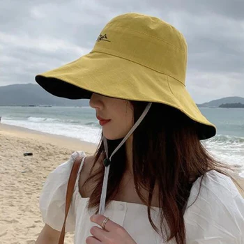 2023 Kvinder Brev Broderet Dobbelt-sidet Fiskeren Hat koreansk Stil Solidt Klatring Udendørs Solcreme Bucket Hat Spand Hatte