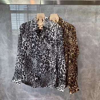 2023 Mænd Foråret Høj Kvalitet Trykt Leopard Shirts Til Mænd Mode Casual Business Skjorter Mandlige Langærmet Slim Fit Bluser O203