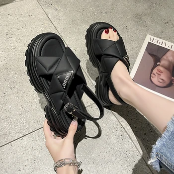 2023 Nye Korea Stil, Mode Strand Tøfler Cross-rem Kvindelige Rom Sandal Platform Spænde Sommer Sko Kvinde Sandalias Fodtøj