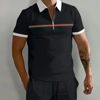 2023 Nye Polo Mænd Shirt til Sommeren Korte Ærmer på Tværs af væver Polo-Shirt T-shirt, Toppe Mænds Revers Lynlås Casual Polo Shirt Mænd Shirt