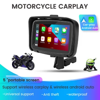 2023New 5inch Bærbare Motorcykel Trådløse Carplay Android Auto Moto Multimedie Bærbar Navigation GPS IPX7 Vandtæt Display