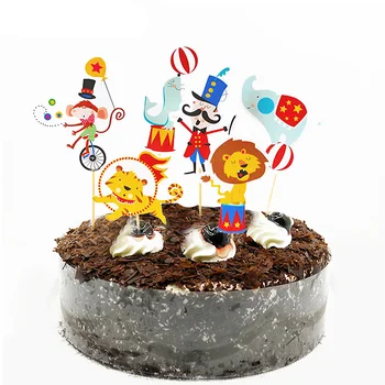24Pcs Cirkus Tema Fødselsdag Kage Topper Dyr, Tiger, Delfin Cupcake Topper Flag Kids Fødselsdag Part Dekorationer