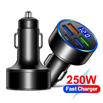 250W-4 Ports USB Bil Oplader til Hurtig Opladning PD Hurtig Opladning 3.1 USB-C Bil Oplader Adapter Til iPhone 14 Pro Samsung