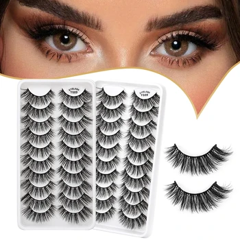 3/10Pairs 3D-Mink-Vipper Naturlige Tyk Falske Øjenvipper Tjavsede Falske Vipper Faux Cils Makeup Eyelash Extension maquiagem