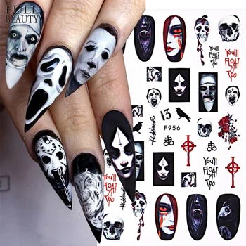 3D Halloween Stickers Til Negle Black Ghost Joker Blod Kraniet Decals Y2K Sexet Pige Rose Tegnefilm Zombier Skydere, Manicure, Udsmykning