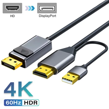 4K-60Hz HDMI-Kompatibel med Displayport Adapter DP Kabler, Audio-Video-Synkronisering til PS3/4 Laptop Skærm Projektor Kabel