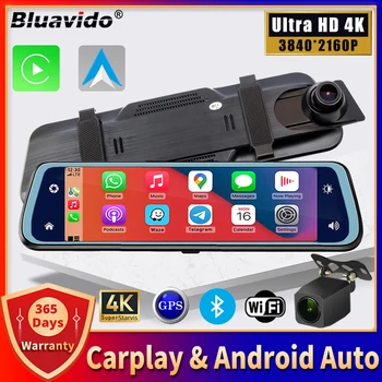 4K UHD 2160P Carplay Android Auto Dash Cam Stream bakspejlet GPS Navi 5G WIFI Bil DVR Video Camera Recorder, FM-Senderen