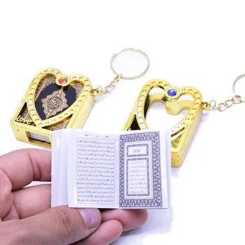 50stk Ankomst Islam religiøse symboler Mini Koranen Nøglering Vedhæng Kærlighed form frame Koranen Skriften nøglering Muslimske Souvenirs