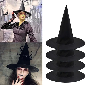 5Pcs Unisex Halloween Witch Hat for Voksne Børn Halloween Part Forsyninger Cosplay Kostume, Rekvisitter Dekorationer Sorte Guiden Caps