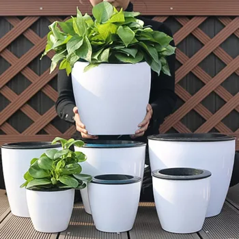 6 Størrelsen Dovne Flower Pot Ydre Og Indre Pot Efterligning Porcelæn Serie Haven Plast Selvstændig Vanding Urtepotte Med Bomuld Reb
