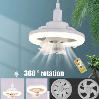60W Loft Ventilator E27 Med Led-Lys Og Fjernbetjening 360 ° Rotation Køling Elektrisk ventilator-Lampe Lysekrone Til Room Home Decor