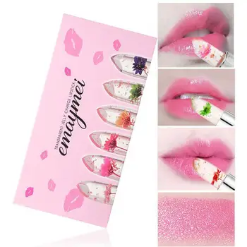 6stk krystalklart Blomst Jelly Lip Balm Kits Sat Temperatur Farve Skiftende Læbestift Fugtighedscreme E-Vitamin skønhedspleje