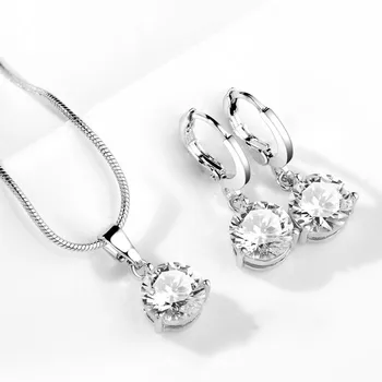 925 Sølv Nål Trendy Krystal Halskæde Øreringe Smykker Sæt Til Kvinder, Piger Bryllup Engagement Mode Smykker