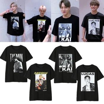ALLKPOPER KPOP SUPER M KAI LUCAS MARK TI BAEK HYUN Taemin Taeyong Samme T-shirt kortærmet T-shirts koreanske Løs Sommer Toppe