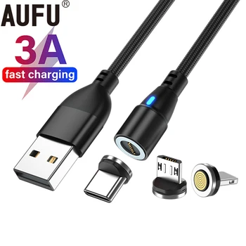 AUFU 3A, Magnetisk USB Opladning Kabel USB Type C Telefon, Kabel-Magnet Phone Charger Micro USB Til iPhone 12 13 Pro Max For Xiaomi
