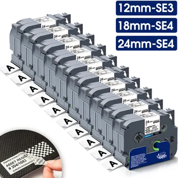 Absonic 2~10PK SE4 Sikkerhed Bånd TZSE3 TZSE4 TZSE5 Sort på Hvidt 12/18/24mm Bånd-Kompatible Brother Ptouch Label Printer