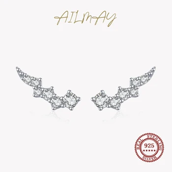 Ailmay Virkelige 100% 925 Sterling Sølv Mode Blændende Zircon Vinger Stud Øreringe Til Kvinder Charme Elegant Sterling Sølv Smykker