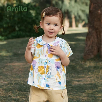 Amila Børns 2022 Sommeren Nye Piger' Skjorte Bomuld kortærmet Shirt Baby Åndbar Bløde Toppe Mode
