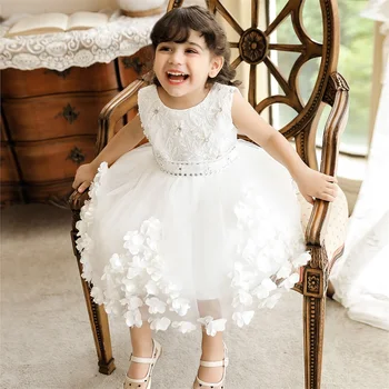 Baby Girl Dress White Lace Blomst Vestidos Barnedåb Prinsesse Barn Fødselsdagsfest Bolden Kjole Nyfødte Børn Tøj, 1 År