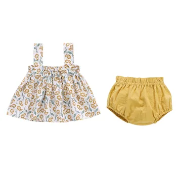 Baby Piger Tøj Sommer Bomuld Mini Kjole + PP Shorts Sæt 2stk Spædbarn Baby Tøj, Tøj, Mode Print Baby Tøj til Pige