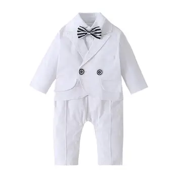 BabyBaptism Tøj Tuxedo Barnedåb Herre Jakkesæt med et Bowtie Nyfødte Dreng Rompers Sæt Jakke + Romper Buksedragt Drenge Tøj