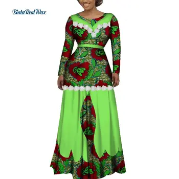 Bazin Riche Kvinder Afrikanske Tøj Blomst Applique Edge Lang Kjole Part Vestidos Dashiki Afrikanske Print Kjoler til Kvinder WY3541