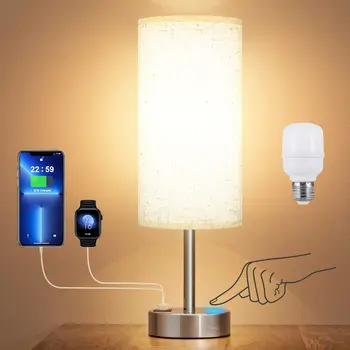 Bedside Bord Lampe Touch Kontrol Skrive Lamper med USB-C USB-Opladning Port Usb Lampe Lampeskærm Undersøgelse Værelse Dekoration Æstetiske