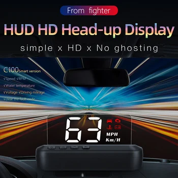 Bil HUD C100-HUD OBD2 II EUOBD Forrude, Auto Elektronisk Spænding Alarm Head Up Display Hastighedsoverskridelse Warning System Projektor