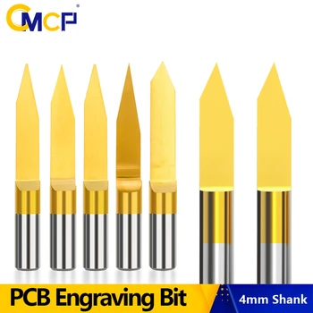 CMCP PCB Gravering Bit 4 mm Skaft V Shape Cutter PCB Udskæring Smule Titanium Belagt Hårdmetal Fræser CNC Router Bit