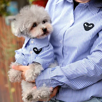 Casual Stribet Hund Tøj Shirt Print Sjove Pet Tøj Mode Cool Små Hunde Trendy Teddy Forår Sommer Blue Boy Engros