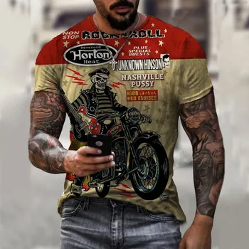 Casual Vintage 3d-Print Herre T-Shirts Til Mænd, Tøj, Kort Ærme Oversize t-Shirts Y2k Toppe om Sommeren Kraniet Biker Ropa Street Wear