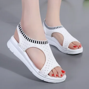 Damer, Sko 2023 Mode Strikket Slip-on Kvinders Sandaler Sommer Peep Toes Sports Sandaler Kvinder Farve Matchende Wedge Sko Kvinder